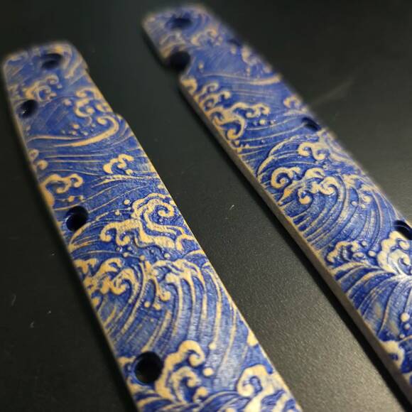Cold Steel Ti-Lite 4 maple handle scales - Japan Wave / hand-painted