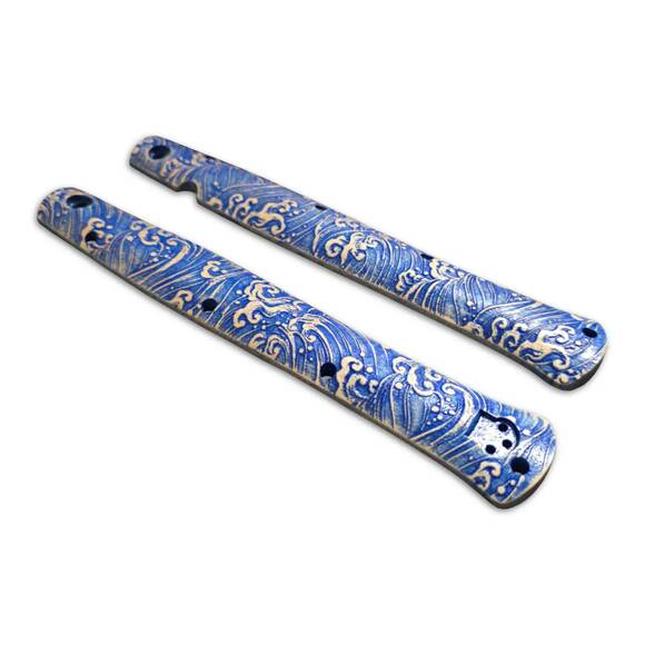 Cold Steel Ti-Lite 6 maple handle scales - Japan Wave / hand-paintedCold Steel Ti-Lite 6 maple handle scales - Japan Wave / hand-painted