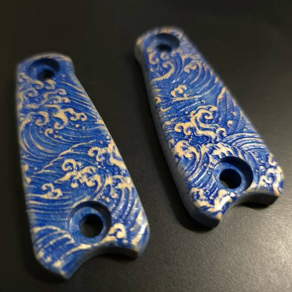 ESEE Izula short maple handle scales - Japan Wave / hand-painted