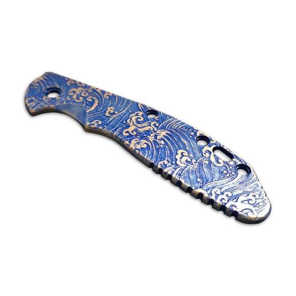Hinderer XM-24 maple handle scales - Japan Wave / hand-painted