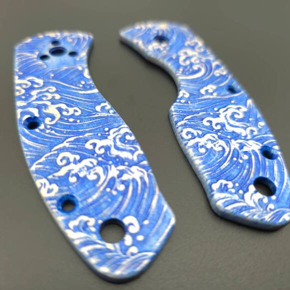 Spyderco Ambitious maple handle scales - Japan Wave / hand-painted