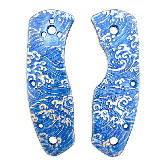 Spyderco Ambitious maple handle scales - Japan Wave / hand-painted