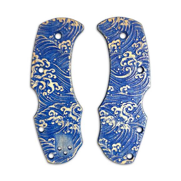 Spyderco Karahawk maple handle scales - Japan Wave / hand-painted