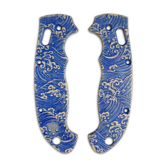 Spyderco Manix 2 XL maple handle scales - Japan Wave / hand-painted