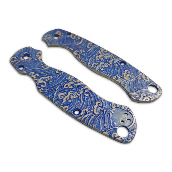 Spyderco Para Military 2 Cru-Wear maple handle scales - Japan Wave / hand-painted