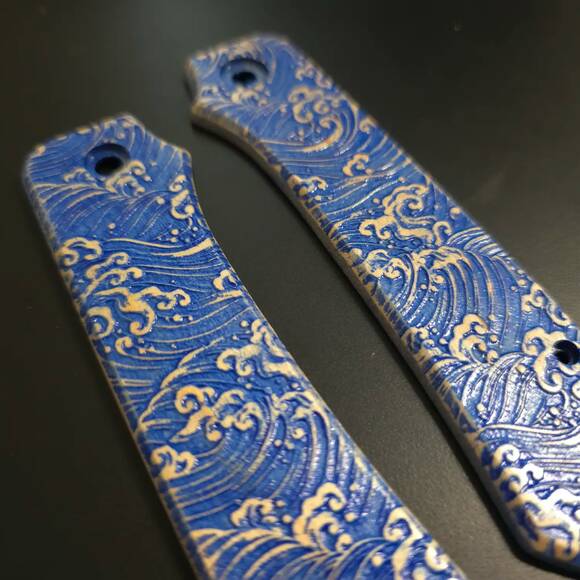 WE Knife Big Banter maple handle scales - Japan Wave / hand-painted