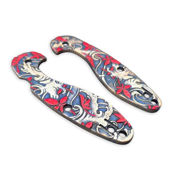 Spyderco Sliverax maple handle scales - Japanese Maple / hand-painted