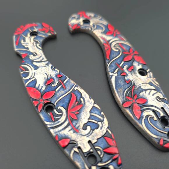 Spyderco Sliverax maple handle scales - Japanese Maple / hand-painted
