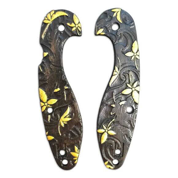 Spyderco Sliverax maple handle scales - Japanese Maple Black Gold / hand-painted