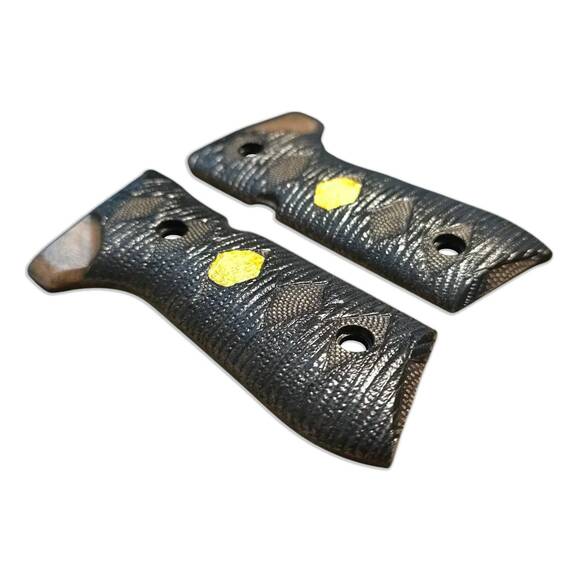 Beretta 92 Full-Size Maple Grips - Katana Black Gold Coin / Hand-painted