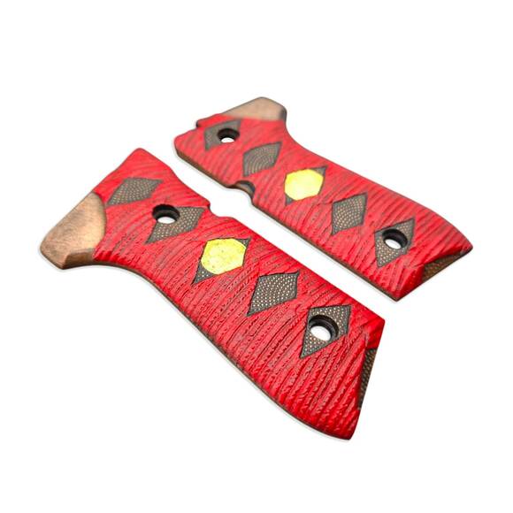 Beretta 92 Full-Size Maple Grips - Katana Red Gold Coin / Hand-painted
