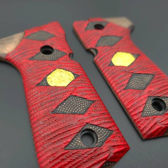 Beretta 92 Full-Size Maple Grips - Katana Red Gold Coin / Hand-painted