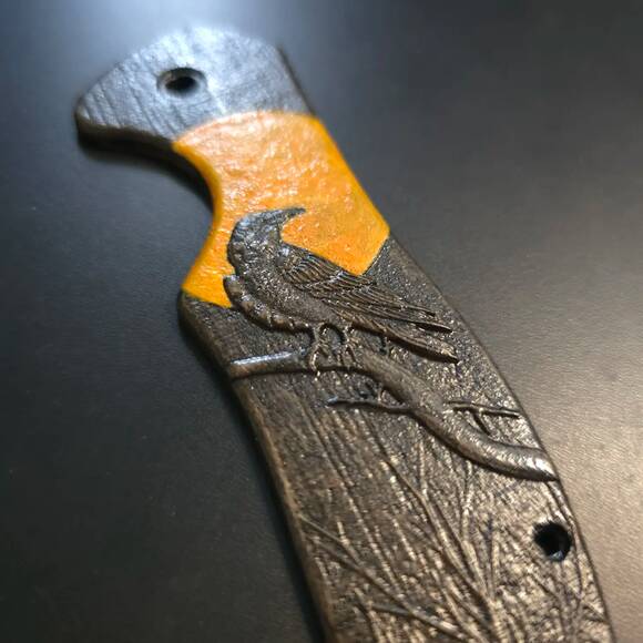 Kershaw Emerson CQC 6K/7K maple handle scales - Orange Raven Black / hand-painted