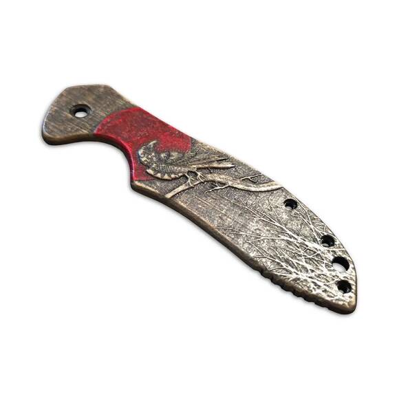 Kershaw Emerson CQC 6K/7K maple handle scales - Red Raven / hand-painted