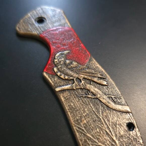 Kershaw Emerson CQC 6K/7K maple handle scales - Red Raven / hand-painted
