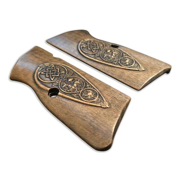 Browning Hi-Power Maple Grips - Slavic Shield / Hand-painted