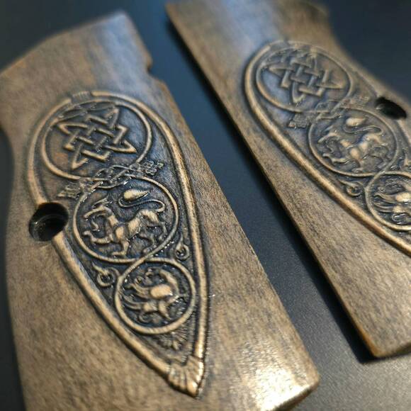 Browning Hi-Power Maple Grips - Slavic Shield / Hand-painted