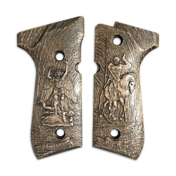Beretta 92 full-size maple grips - St Archangel Michael / hand-painted