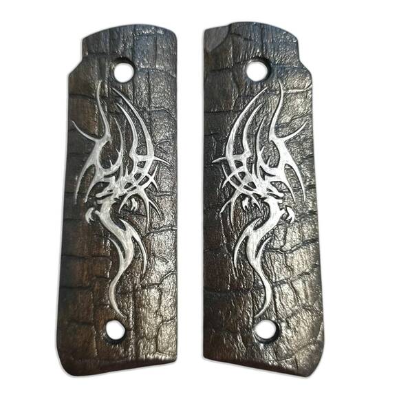 Ruger Mark IV 22/45 maple grips - Charcoal Tribal Dragon / hand-painted