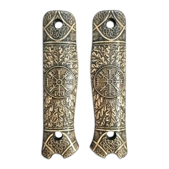 Fällkniven S1X maple handle scales - Vegvisir / hand-painted