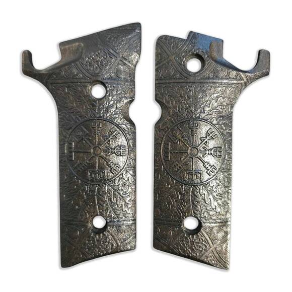 Beretta 92XI, 92GTS maple grips - Vegvisir Black / hand-painted