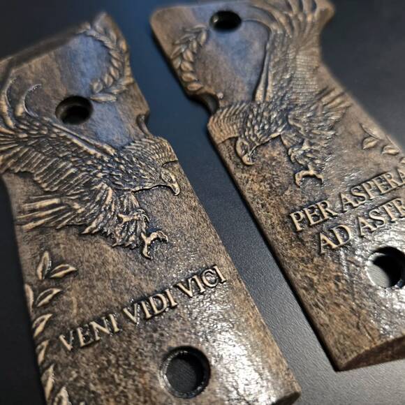 Beretta 92 Full-Size Maple Grips - Veni Vidi Vici / Hand-painted
