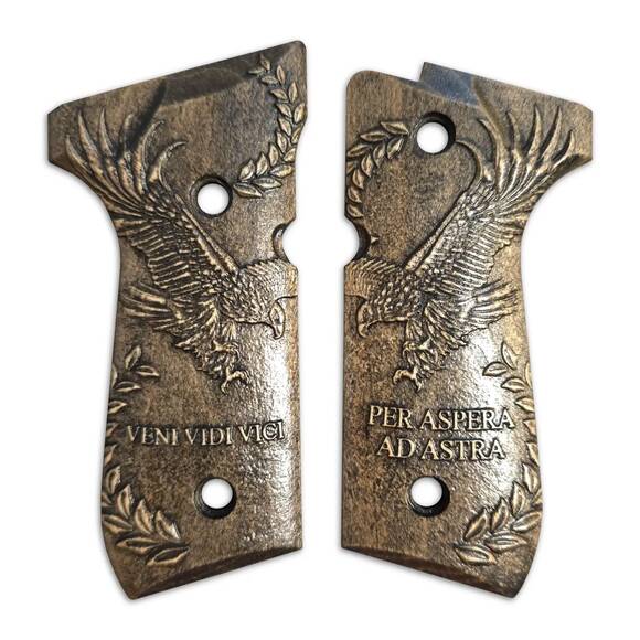 Beretta 92 full-size maple grips - Veni Vidi Vici / hand-painted