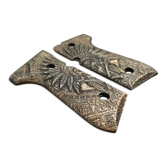 Beretta 92 Full-Size Maple Grips - War Chief / Hand-painted