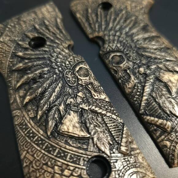 Beretta 92 Full-Size Maple Grips - War Chief / Hand-painted