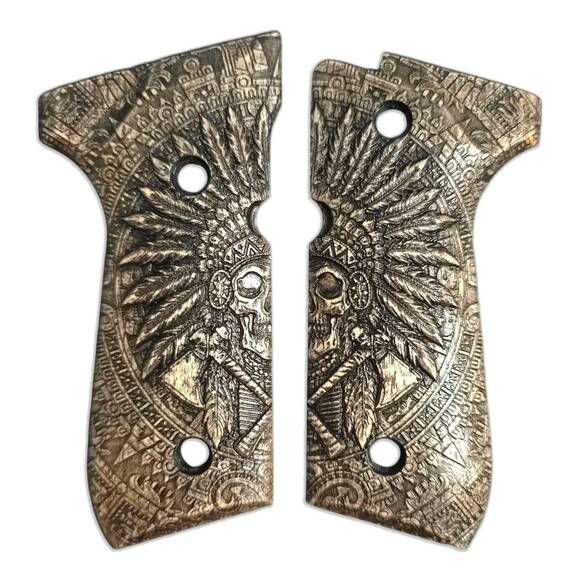 Beretta 92 full-size maple grips - War Chief / hand-painted