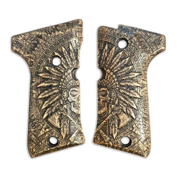 Beretta 92 compact-size maple grips - War Chief / hand-painted