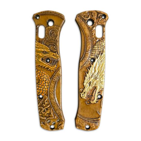 Yin Yang Dragon Orange Gold - Benchmade Bailout 537 Knife Scales by Svechnikov Knives