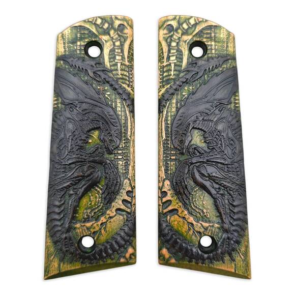 Alien Green Black - Gearhead Archery 1911 Slider Bow Grips