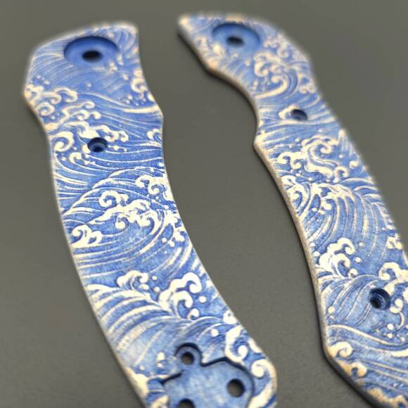 Katz NJ-35/PH-35 maple handle scales - Japan Wave / hand-painted