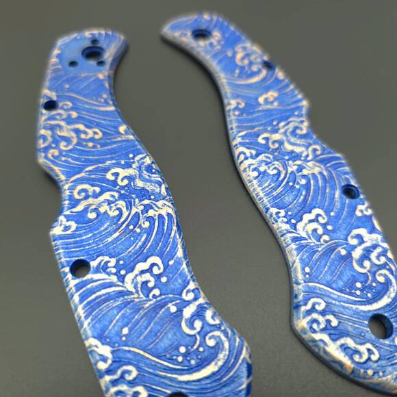 Spyderco Civilian maple handle scales - Japan Wave / hand-painted