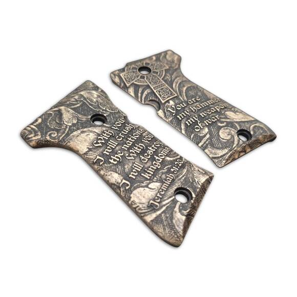 Beretta 92 Compact-Size Maple Grips - Jeremiah 51:20 / Hand-painted