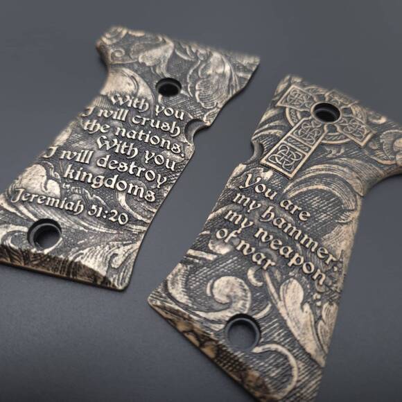 Beretta 92 Compact-Size Maple Grips - Jeremiah 51:20 / Hand-painted