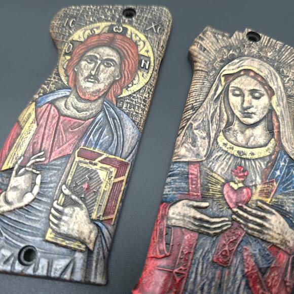 MAC Mle 1950 Maple Grips - Jesus X Immaculate Heart / Hand-painted