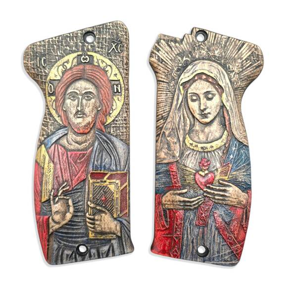 MAC Mle 1950 maple grips - Jesus X Immaculate Heart / hand-painted