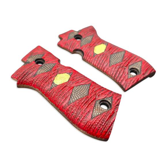 Beretta 84 Maple Grips - Katana Red Gold Coin / Hand-painted