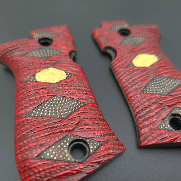 Beretta 84 Maple Grips - Katana Red Gold Coin / Hand-painted