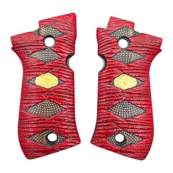 Beretta 84 maple grips - Katana Red Gold Coin / hand-painted