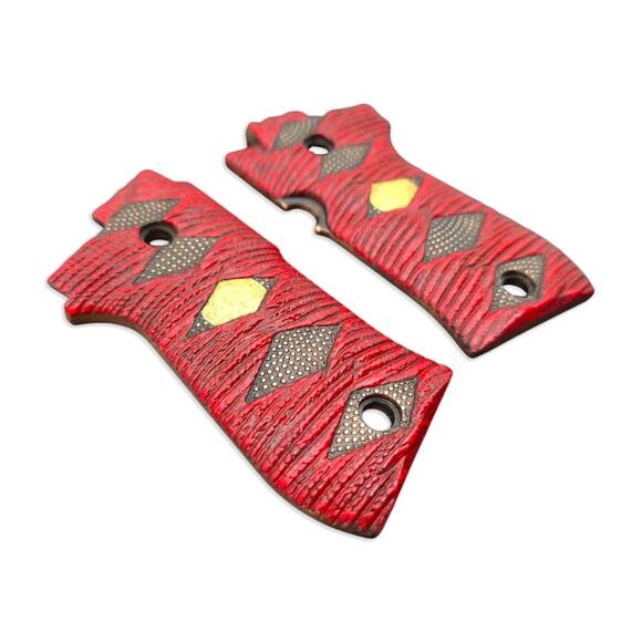 Beretta 85 Maple Grips - Katana Red Gold Coin / Hand-painted