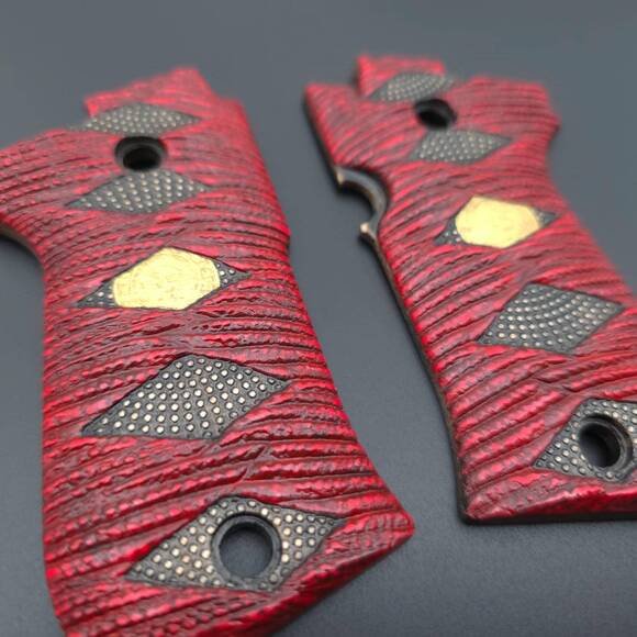 Beretta 85 Maple Grips - Katana Red Gold Coin / Hand-painted