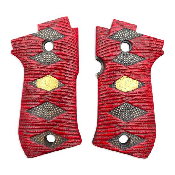 Beretta 85 maple grips - Katana Red Gold Coin / hand-painted