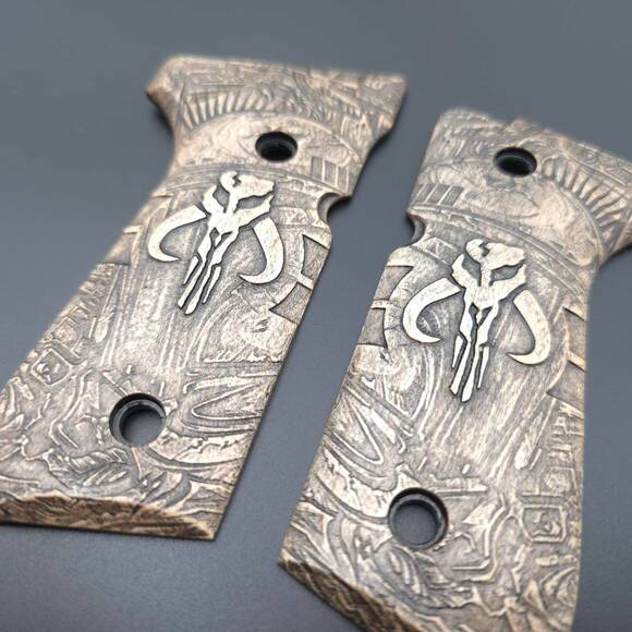 Beretta 92 Full-Size Maple Grips - Mythosaur Skull / Hand-painted