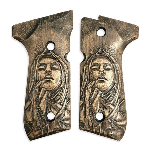 Beretta 92 full-size maple grips - Nun / hand-painted