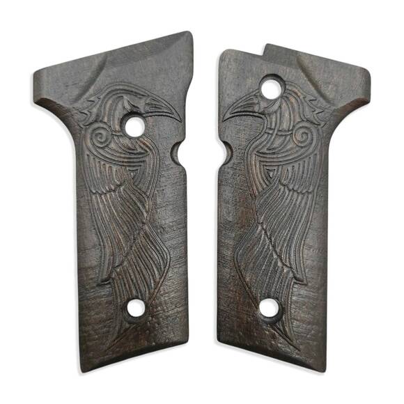 Beretta 92X, M9A3, M9A4 maple grips - Runic Raven Black / hand-painted