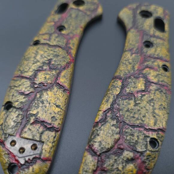 Textured V1 Yellow Red Dark - Benchmade Griptilian Custom CU551, G10 550-1, G10 551-1 Knife Scales by Svechnikov Knives