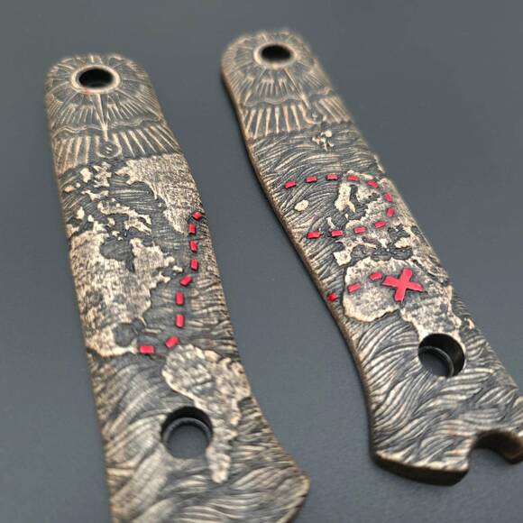 Fällkniven S1X maple handle scales - Treasure Map / hand-painted